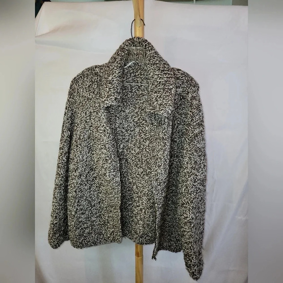 Vintage  Handmade Sweater Brown and White Knitted Zipper front - Picture 2 of 12
